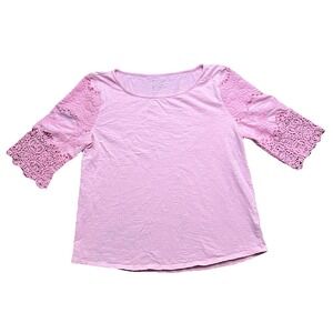 Talbots Women Eyelet Crochet‎ Top Size Medium Petite Cottage Feminine Fairy